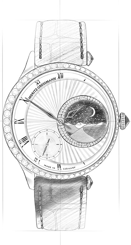 Strichzeichnung von der Jewellery Uhr aus der Tefnut